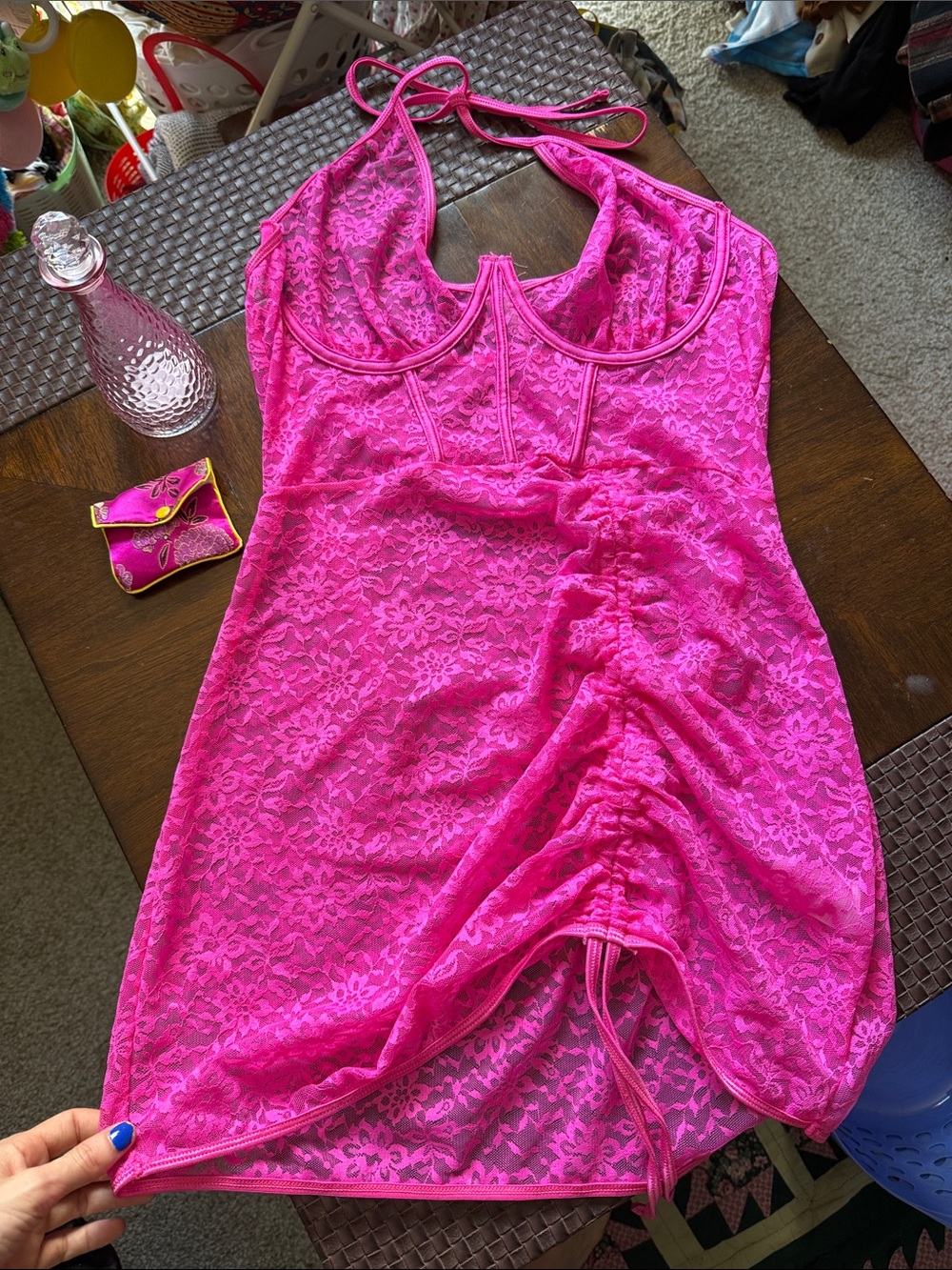 Hot Pink Lace Halter Chemise Nightdress